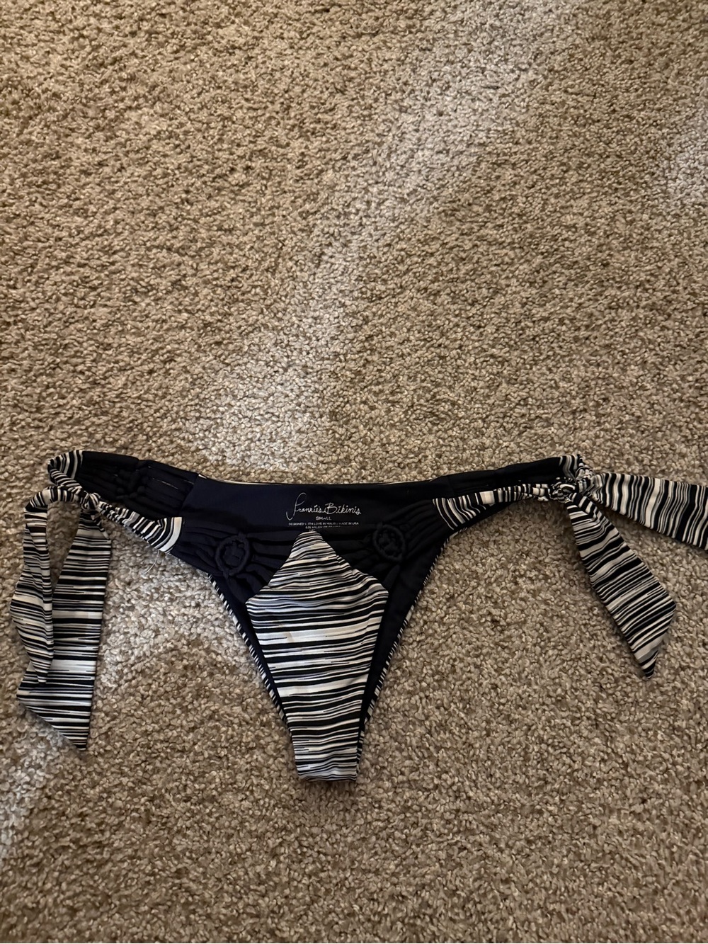 Frankie's Bikinis Black & White Striped Tie-Side Swim Bottom